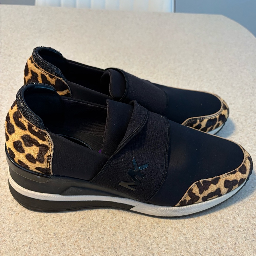 Michael Kors Calf Hair Leopard City Sneakers Black shoe 8.5
